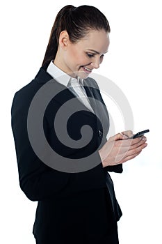 Corporate lady reading sms