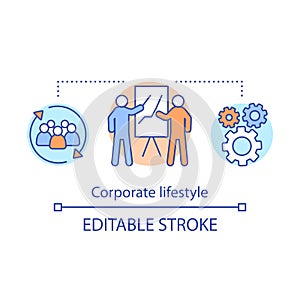 Corporate lifestyle concept icon. Company culture and policy idea thin line illustration. Office work organization and