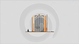 Corporate logo, light brown and black standing lines building with white gray white background, geometric, minimalistic, Usable fo