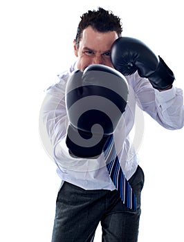 Corporate man posing boxing punch