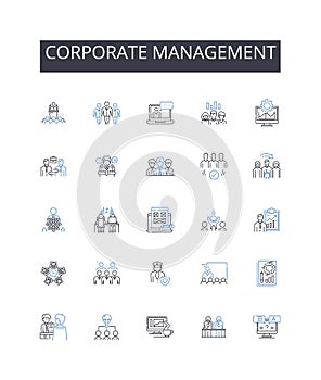 Corporate Management line icons collection. Engagement, Personalization, Co-creation, Integration, Collaboration