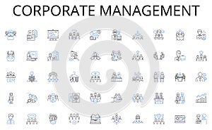 Corporate Management line icons collection. Online, Cyber, Tech-savvy, Social, Media-literate, Internet, Web-wise vector