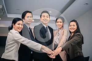 Corporate Meeting Teamwork Concept, Business people joining hands, start up team