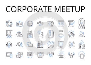 Corporate meetup line icons collection. Business conference, Executive retreat, Team building, Professional gathering