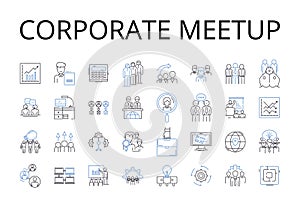 Corporate meetup line icons collection. Business conference, Executive retreat, Team building, Professional gathering