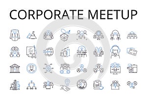 Corporate meetup line icons collection. Business conference, Executive retreat, Team building, Professional gathering