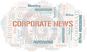 Corporate News vector word cloud, made with text only.