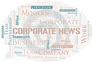 Corporate News vector word cloud, made with text only.