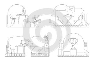 Corporate office outline vector illustrations set