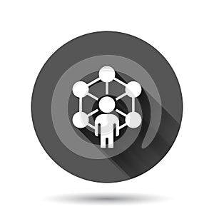 Corporate organization chart with business people vector icon in flat style. People cooperation illustration on black round