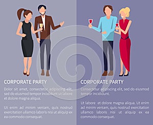 Corporate Party Set of Posters Vector Illustration