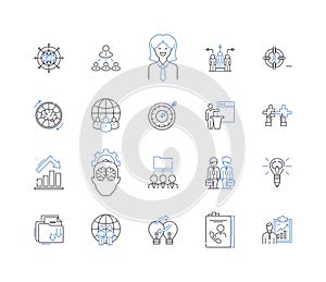 Corporate personnel line icons collection. Leadership, Management, Hiring, Training, Development, Performance