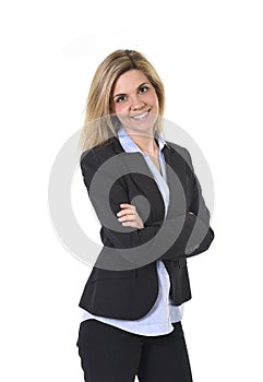 Corporate portrait young attractive happy businesswoman posing confident smiling and relaxed