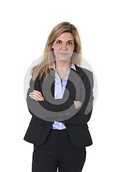 Corporate portrait young attractive happy businesswoman posing confident smiling and relaxed