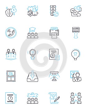 Corporate position linear icons set. Leadership, Management, Strategy, Innovation, Development, Marketing, Sales line