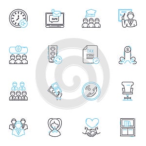 Corporate position linear icons set. Leadership, Management, Strategy, Innovation, Development, Marketing, Sales line