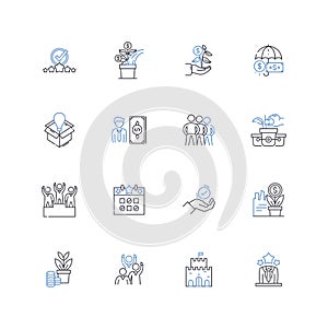 Corporate prosperity line icons collection. Success, Growth, Profit, Sustainability, Efficiency, Innovation, Expansion