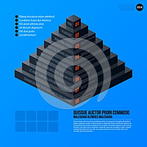 Corporate pyramid chart template on bright blue background