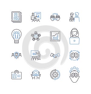 Corporate reciprocation line icons collection. Exchange, Mutuality, Consistency, Collaboration, Respect, Generosity