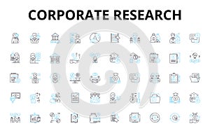 Corporate research linear icons set. Innovation, Strategy, Market, Competition, Analysis, Development, Trends vector