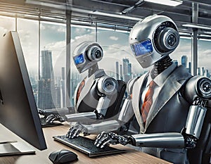 Corporate robots at work in modern office