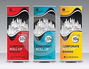 Corporate Roll Up Banner stand vector creative design. Sale banner stand or flag design layout. Modern Exhibition Advertising