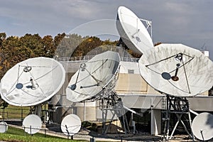 Corporate satellite dishes in a rural office complex