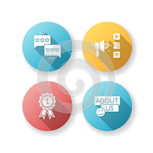 Corporate social media flat design long shadow glyph icons set