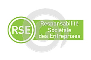 Corporate social responsibility badge called RSE, responsabilite societale entreprise in French language
