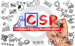 corporate social responsibility concept hand drawing on whiteboard