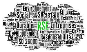 Corporate social responsibility word cloud called RSE, responsabilite societale entreprise in French language