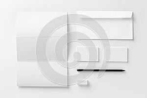 Corporate stationery set mockup. Blank white textured brand ID e