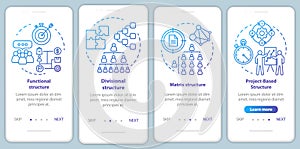 Corporate structure onboarding mobile app page screen with linear concepts. Organization hierarchy. Company management