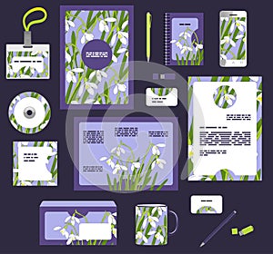 Corporate style business templates. Set of spring floral design