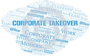 Corporate Takeover vector word cloud, made with text only.