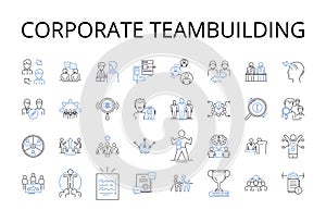 Corporate teambuilding line icons collection. Strategic planning, Executive coaching, Management development, Leadership