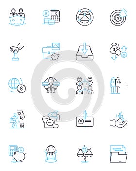 Corporate Titan linear icons set. Success, Strength, Leadership, Vision, Innovation, Growth, Globalization line vector