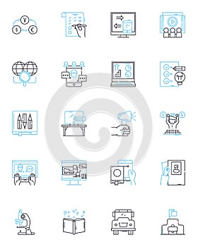 Corporate training linear icons set. Development, Growth, Learning, Success, Teamwork, Adaptability, Communication line photo