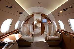 Corporate transport, modern business jet interior. Generative ai