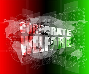 Corporate welfare word on business digital screen