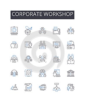 Corporate workshop line icons collection. Business seminar, Leadership retreat, Executive coaching, Team building