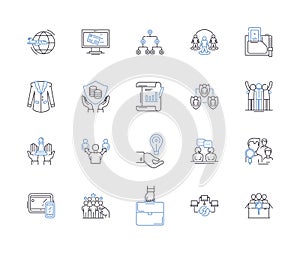 Corporate workshop outline icons collection. Corporate, Workshop, Training, Seminar, Business, Planning, Management