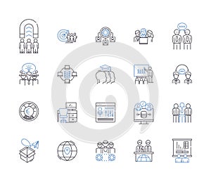 Corporate workshop outline icons collection. Corporate, Workshop, Training, Seminar, Business, Planning, Management