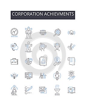 Corporation achievments line icons collection. Company Success, Business Accomplishments, Firm Achievements, Enterprise