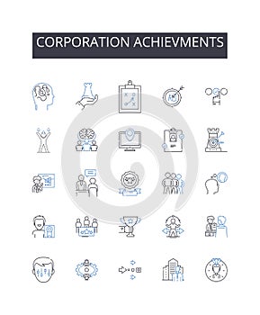 Corporation achievments line icons collection. Company Success, Business Accomplishments, Firm Achievements, Enterprise