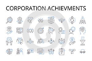 Corporation achievments line icons collection. Company Success, Business Accomplishments, Firm Achievements, Enterprise