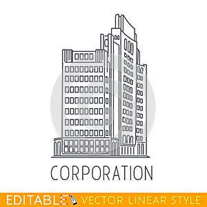 Corporation. Building of big company. Commerce architecture. Editable graphic in linear style.