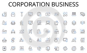 Corporation business line icons collection. Trading, Stocks, Bonds, Investors, Securities, Derivatives, Options vector
