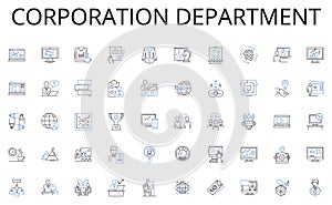 Corporation department line icons collection. pace, audio, conversations, community, communication, connection, voice