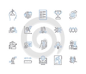 Corporation enlargement line icons collection. Expanding , Growth, Diversification, Scaling, Merger, Acquisition